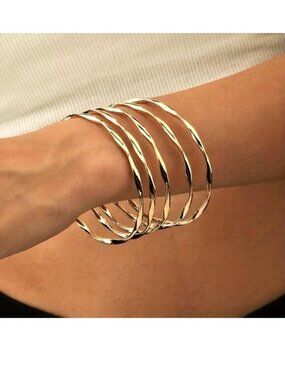 Bangle Bracelets 5pc Wrist Twisted Cuff Gold Glam Layered Trendy Stylish Classy
